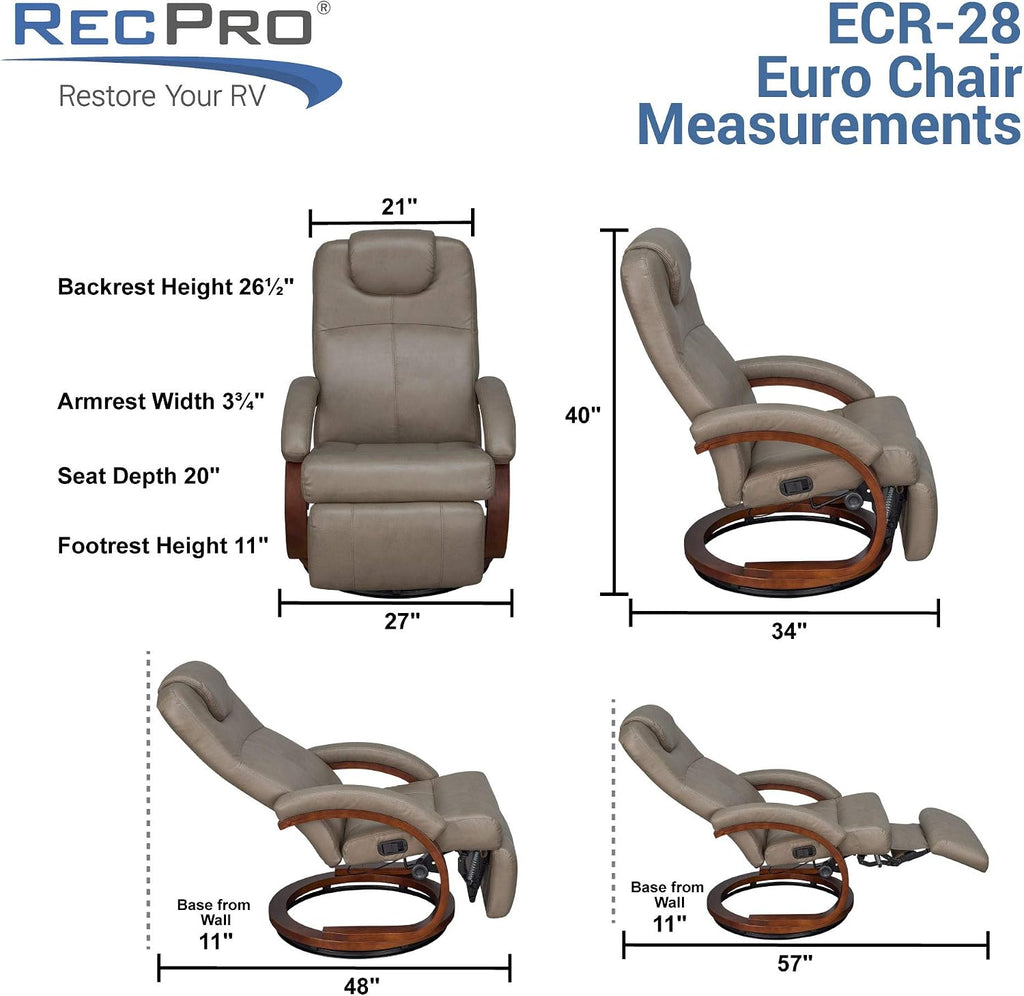 RecPro Nash 28' RV Euro Chair Recliner | Modern Design | RV Furniture | Swivel Base | Recliner Chair (2 Chairs, Putty)
