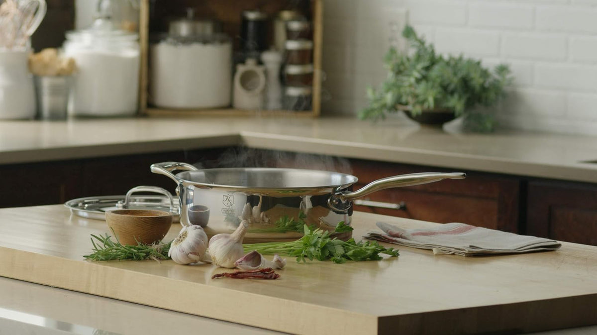 Heritage Steel 4 Quart Sauté Pan with Lid - Titanium Strengthened 316Ti Stainless Steel with 5-Ply Construction - Induction-Ready and Fully Clad, Made in USA