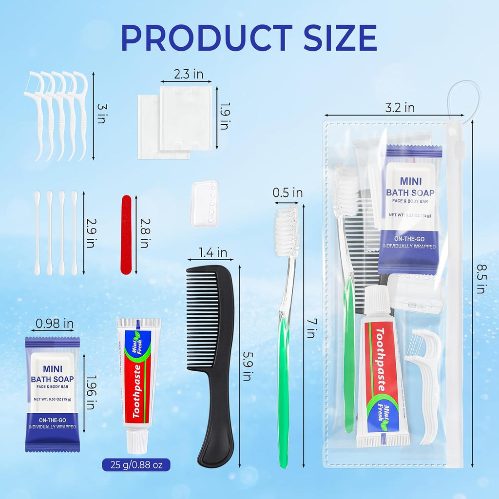 100 Sets Personal Hygiene Kit Bulk,9-in-1 Green Disposable Toothbrushes with Toothpaste Floss Comb Soap Cover and Hotel Vanity Set Basic Travel Toiletry Supplies for Homeless,Travel,Guests