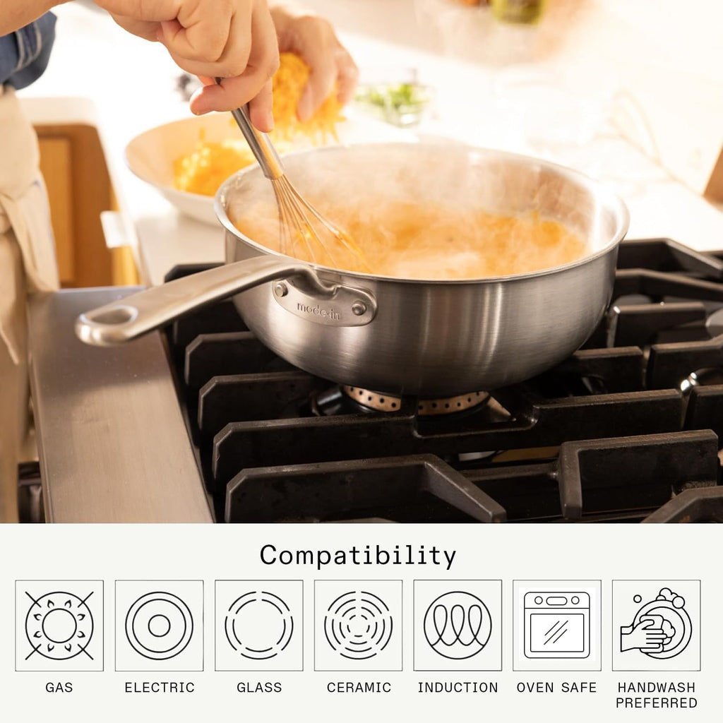 Made In Cookware | 3 Quart Stainless Steel Saucier Pan | 5 Ply Stainless Clad | Professional Cookware | Crafted in Italy | Induction Compatible
