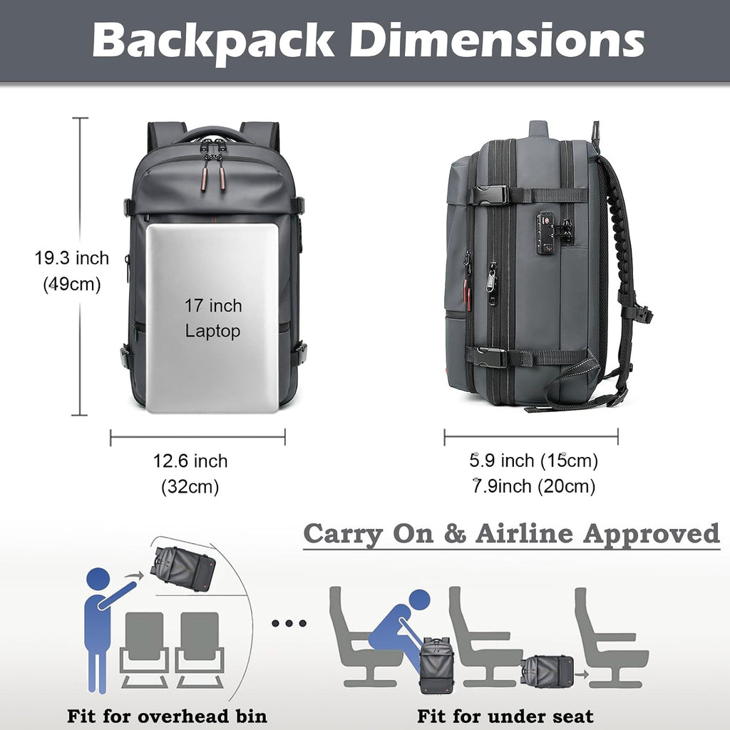 Somago Vacuumable Backpack Expandable Water-resistant Travel Bag with Air Pump TSA Lock Anti-thief Pocket