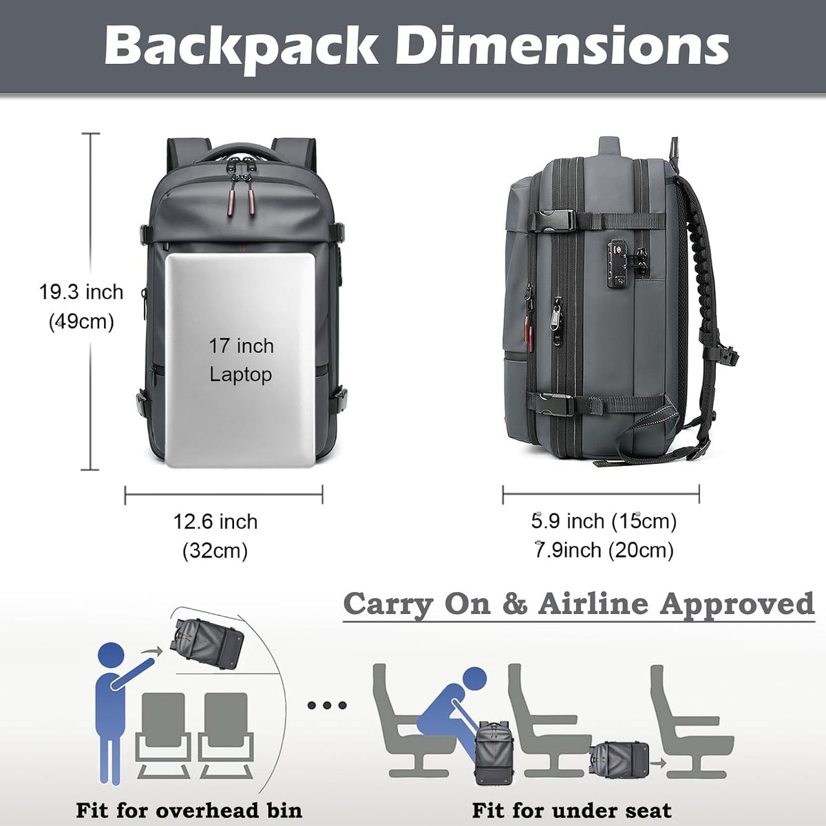 Somago Vacuumable Backpack Expandable Water-resistant Travel Bag with Air Pump TSA Lock Anti-thief Pocket
