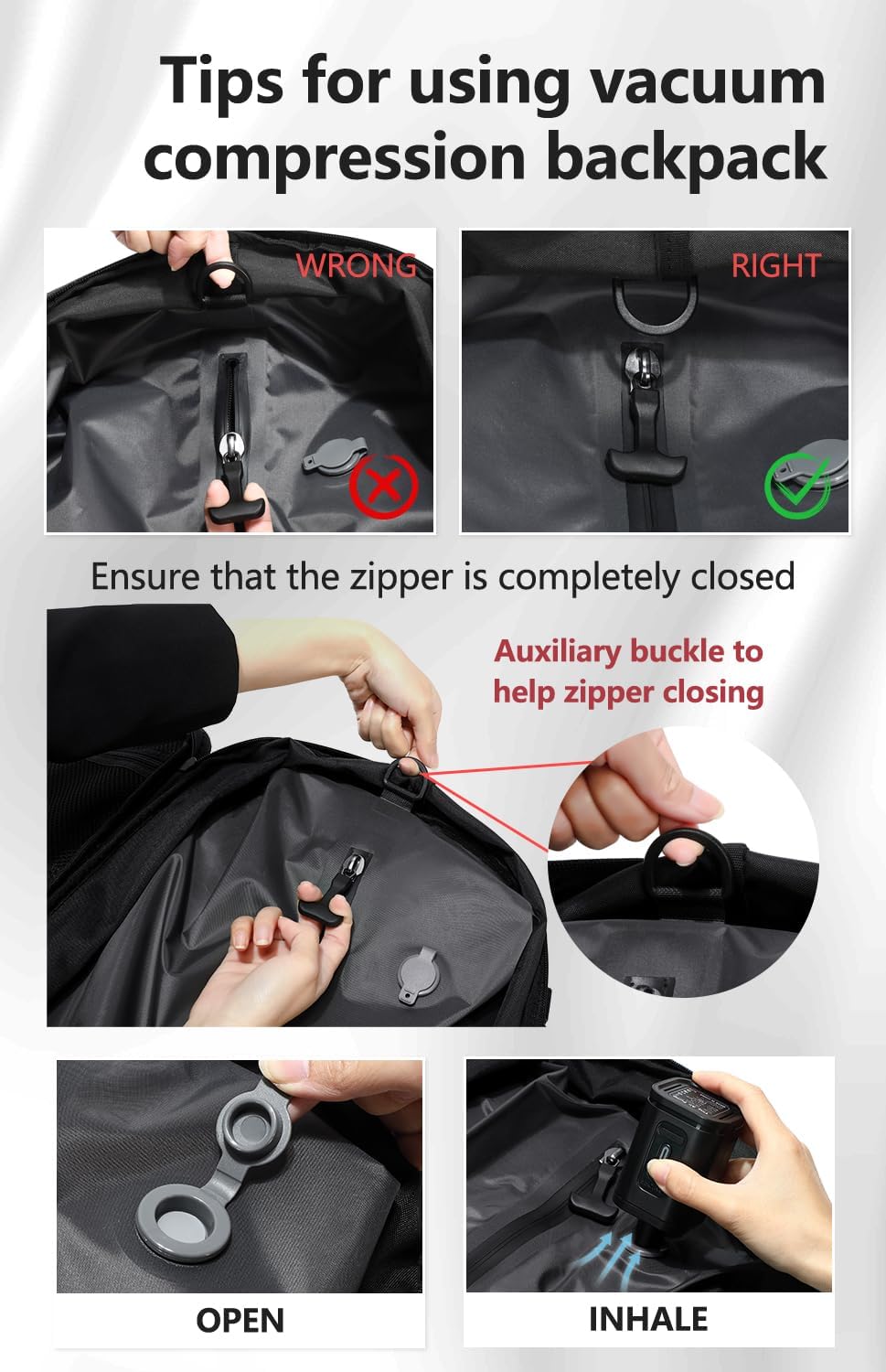 Cusangel vacuum backpack travel with pump compression,18in vac travel 45L expandable 60L capacity laptop,multiple pockets Flight Carry-On XL (Casual Vac-backpack)