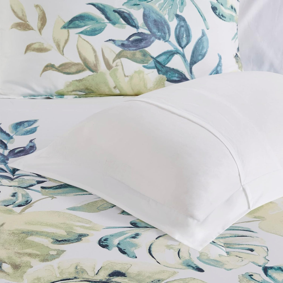 Harbor House Cozy Cotton Comforter Set - Coastal, All Season Down Alternative Casual Bedding with Matching Shams, Decorative Pillows, Lorelai, Monstera Leaf Green Full(80'x90') 6 Piece