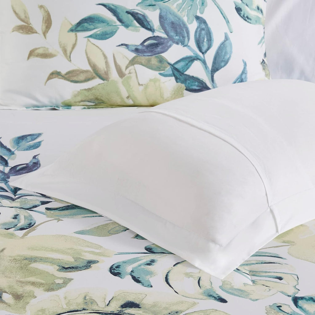 Harbor House Cozy Cotton Comforter Set - Coastal, All Season Down Alternative Casual Bedding with Matching Shams, Decorative Pillows, Lorelai, Monstera Leaf Green Queen(92'x96') 6 Piece