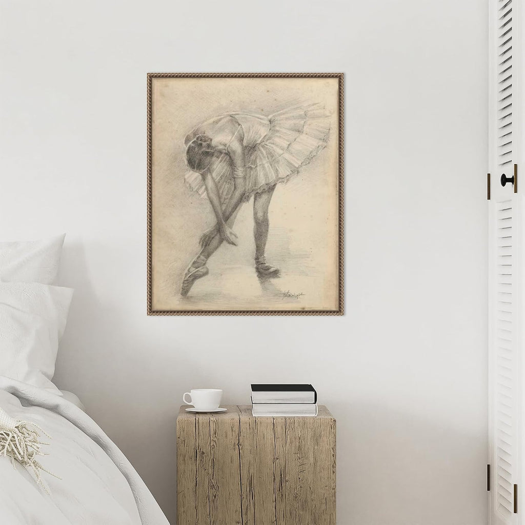 Amanti Art Framed Canvas Wall Art 28x23 Antique Ballerina Study II by Ethan Harper, Framed Wall Art Canvas, Entertainment Artwork, Traditional Decor, Medium Poster Painting for Living Room, Bedroom,