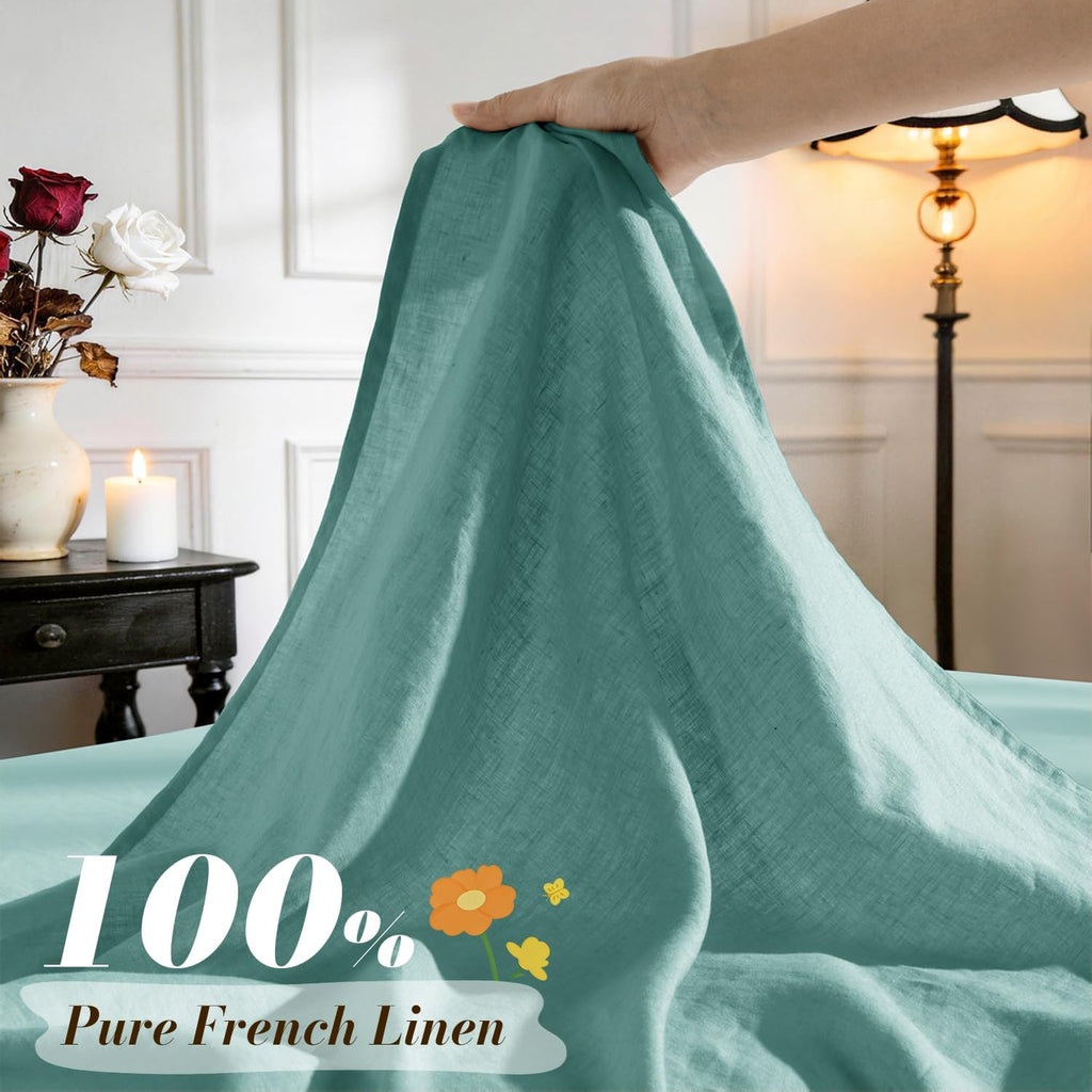 SONORO KATE 100% French Pure Linen Sheets, Breathable and Durable Linen King Size Sheets, Anti-Tear Linen Bed Sheets, Machine Washable, 16 Inch Deep Pocket - 4 Piece (Aqua, King)