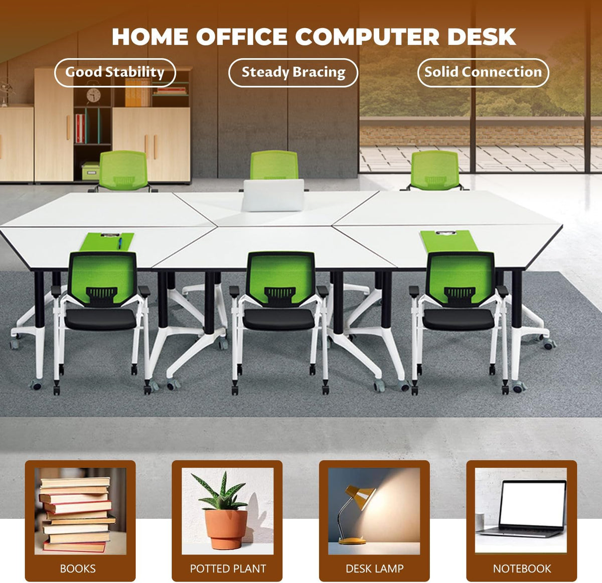 Modern Folding Office Conference Table,47.2in Flip-Top Stackable Training Room Tables,Space-Saving,6 Pack Mobile Conference Room Tables with Wheels,Modular Meeting Table for Classroom & Seminar Rooms