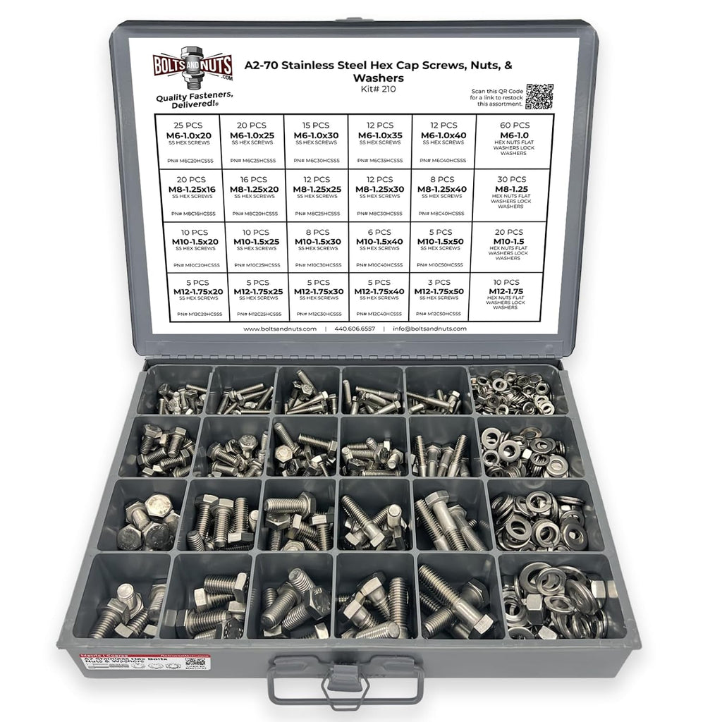 A2-70 Stainless Steel Metric Hex Cap Screws Bolts, Nuts, & Washers Assortment Kit - 575 Pieces!
