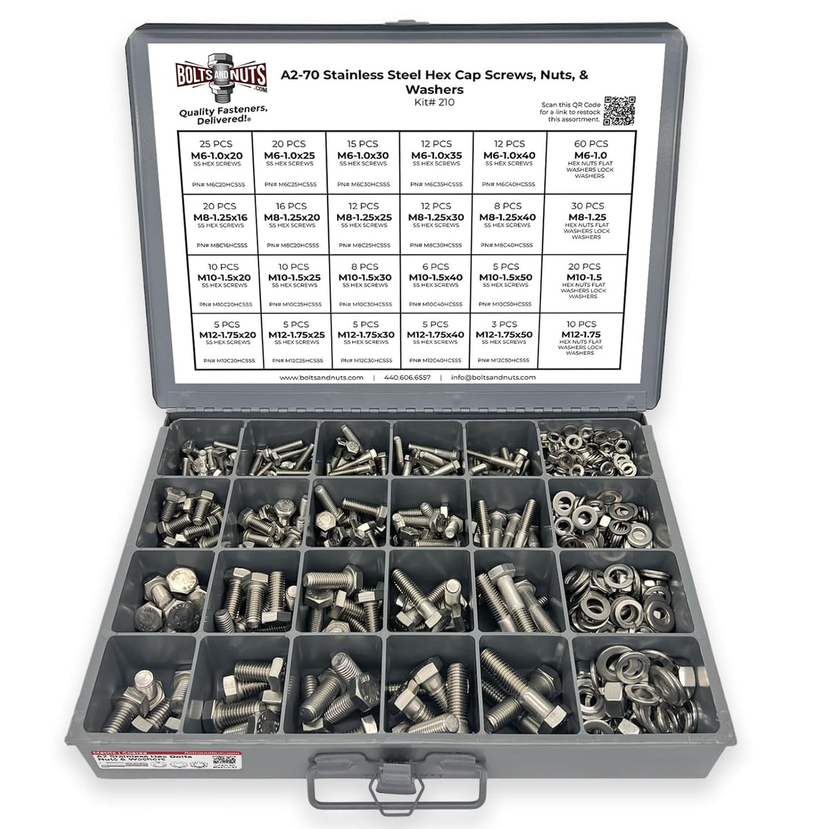 A2-70 Stainless Steel Metric Hex Cap Screws Bolts, Nuts, & Washers Assortment Kit - 575 Pieces!