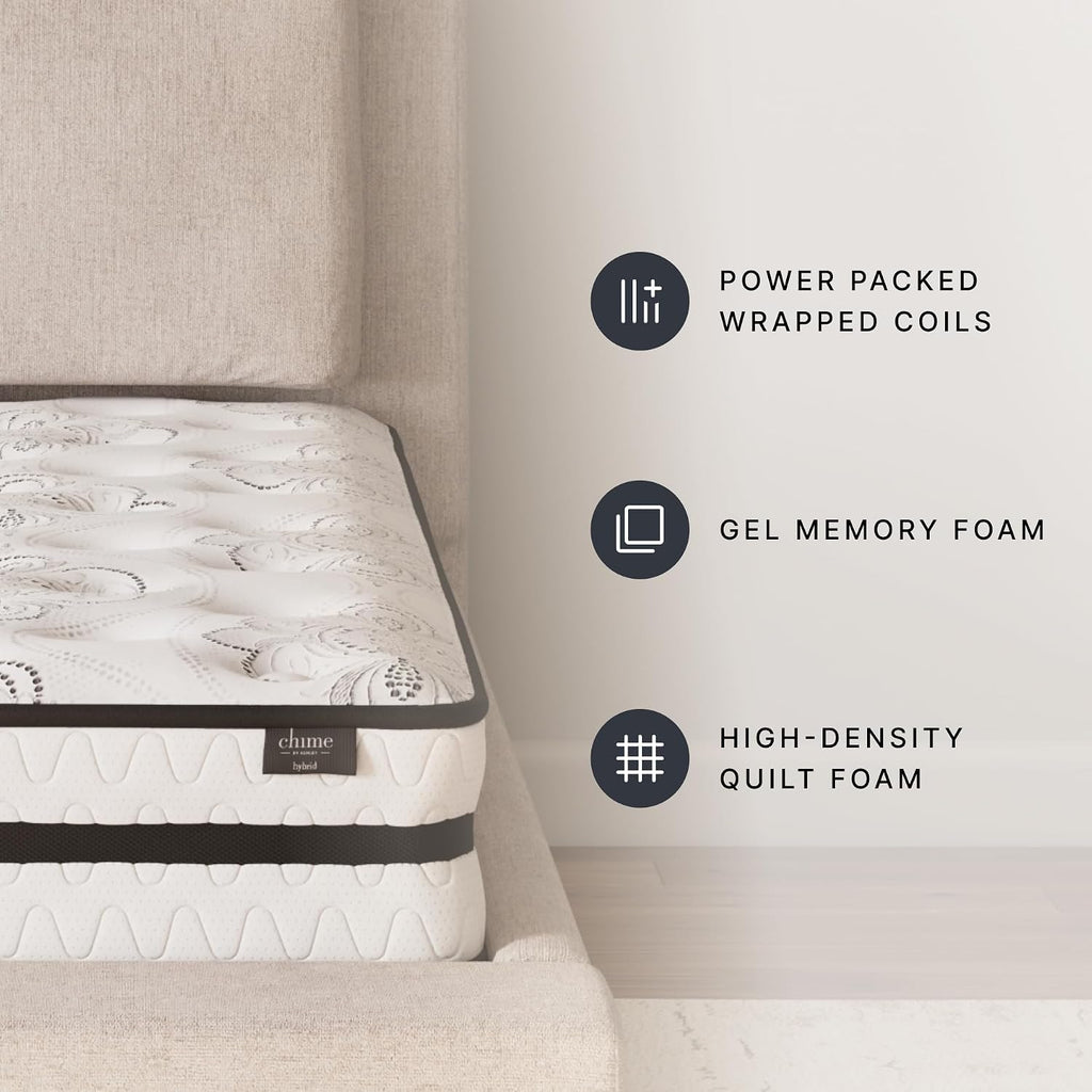 Signature Design by Ashley Twin Size Chime 10 Inch Medium Firm Hybrid Mattress with Cooling Gel Memory Foam for Pressure Relief, Fiberglass-Free, Mattress In A Box