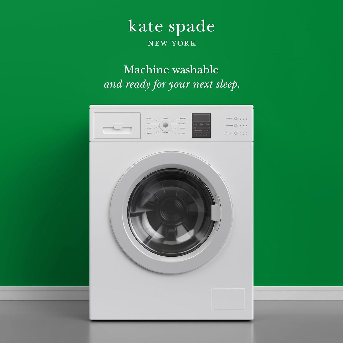 kate spade new york Dot Queen Sheet Set, 300 Thread Count and 100% Cotton, All Season 4 Piece Bedding Set, Machine Washable, White and Green