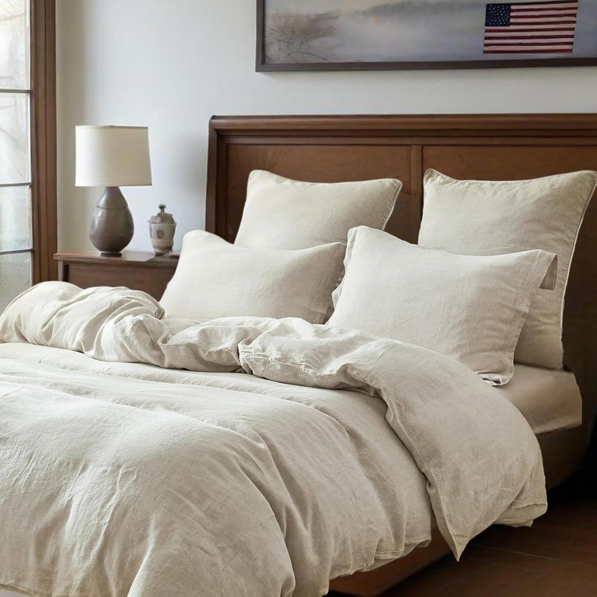 Simple&Opulence 100% Linen Duvet Cover Set, 3 PCS Natural French Flax Duvet Cover King Size, Breathable Soft Comfy Bedding Comforter Cover with 2 Pillowcases(Linen, 104'x92')