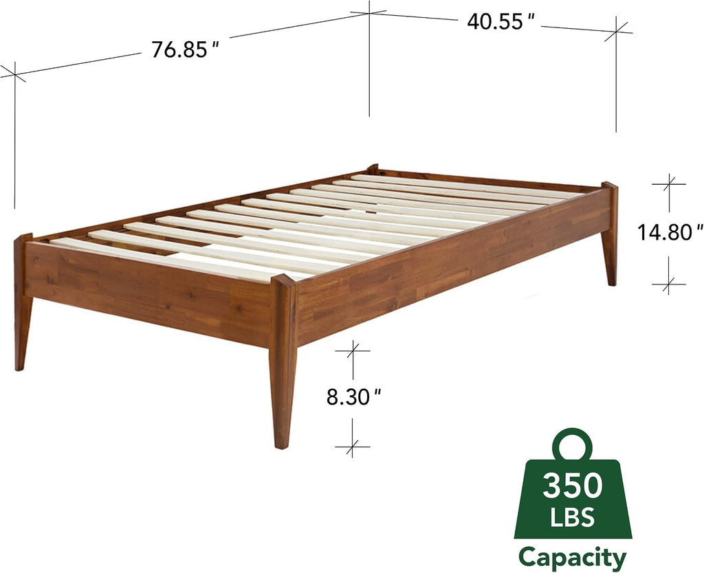 Bme Dinkee Twin Bed Frames without Headboard, Acacia Wood 15 Inch Platform Bed, Slat Support, Japanese Joinery Bed, No Box Spring Needed, Easy Assembly, Minimalist Modern and Bohemian Style, Caramel