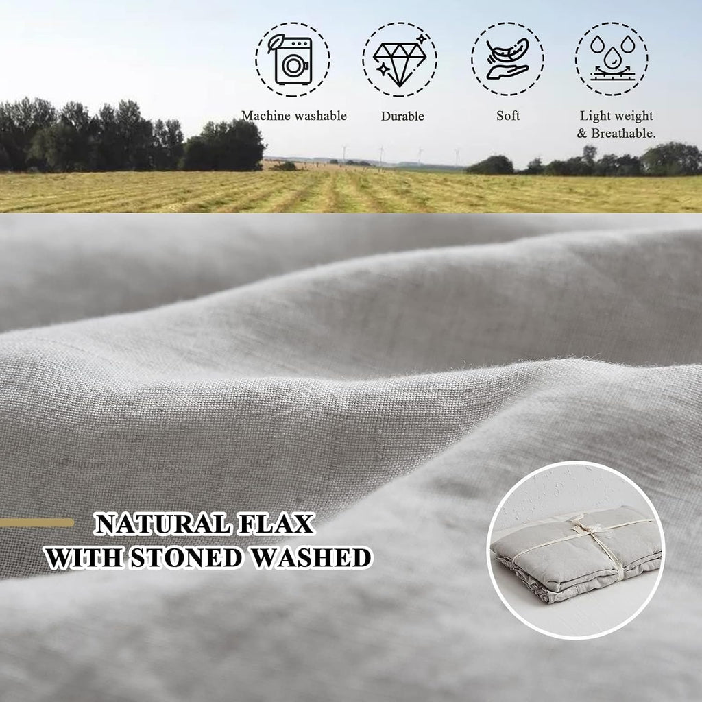 Simple&Opulence 100% Linen Duvet Cover Set, Natural French Flax Light Grey Ruffle Duvet Cover Twin Size, Breathable Comfy Linen Bedding Comforter Cover with 1 Pillowcase (Light Grey, 68' x 86')