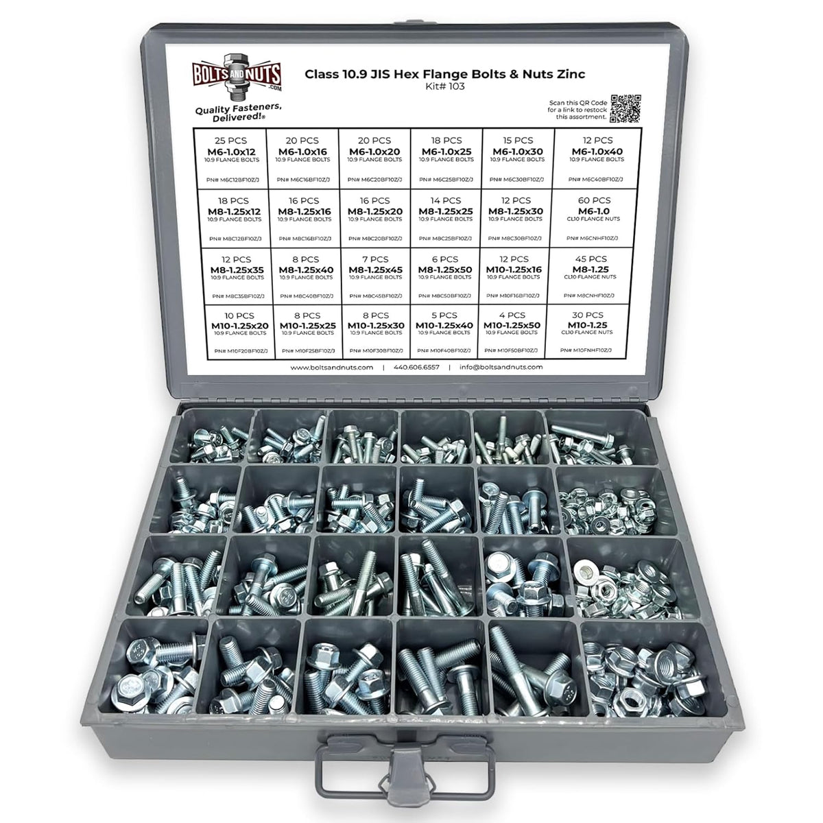 Metric Class 10.9 JIS Hex Cap Flange Frame Bolts Screws & Flange Nuts Assortment Kit - 402 Pieces!