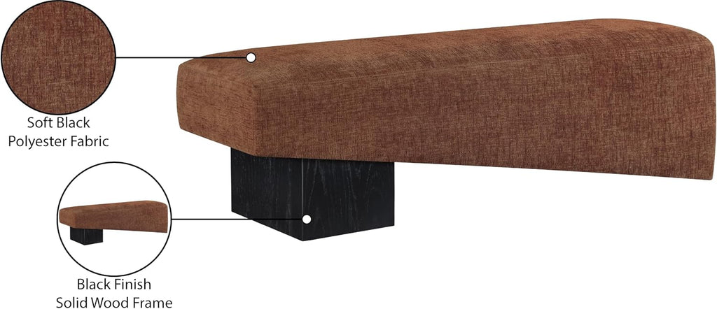 Meridian Furniture 22058Cognac Alora Collection Art Deco Bench with Soft Cognac Polyester Fabric, Black Finish Solid Wood Frame, 60.5' W x 18' D x 18' H, Cognac