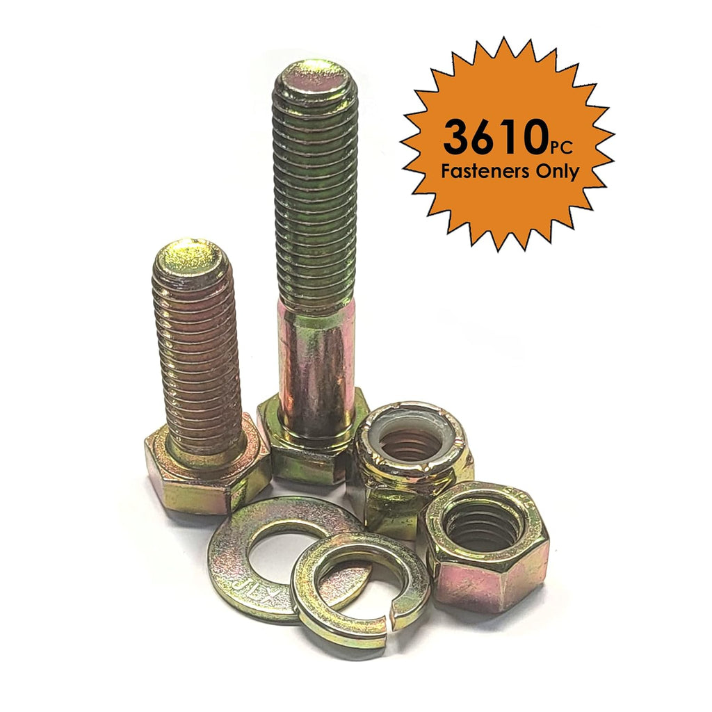 Titan Industrial Supply-3,610 pcs Grade 8 Coarse Hardware Assortment Kit with Hex Cap Screws, Hex Nuts, Nylon Locknuts, & Washers - Fasteners Only