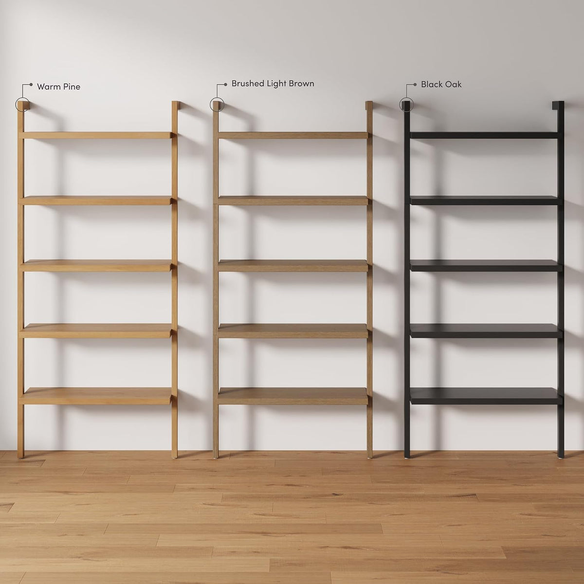 Nathan James Beacon Bohemian 5 Tier Bookshelf, Wall Mounted Bookcase, Solid Wood Bookshelf in Black Oak, Set of 4