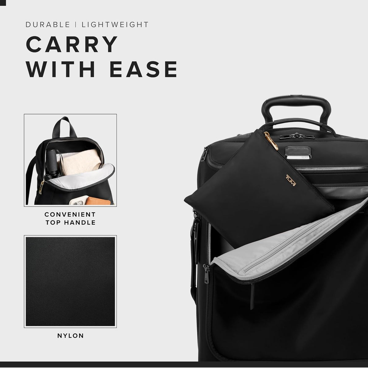 TUMI - Just In Case Foldable Backpack - Lightweight, Compact Travel Backpack - For One Bag Travel - 15.5' X 12.3' X 4.5' - Black with Gold Hardware