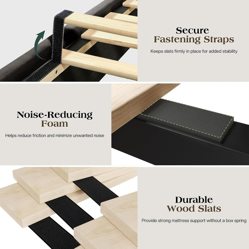 LUXOAK King Size Platform Bed Frame, Velvet Upholstered Sleigh Bed with Curved Headboard & Footboard, Deep Button Tufted, Wood Slats Support, No Box Spring Needed, Black