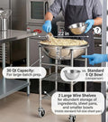 30 Qt. Stainless Steel Mixing Bowl with Rolling Stand – Commercial Prep Cart with Locking Casters & Storage Shelves – Heavy-Duty Rolling Mixing Station for Salads, Batters, Dough (Easy to Assemble)