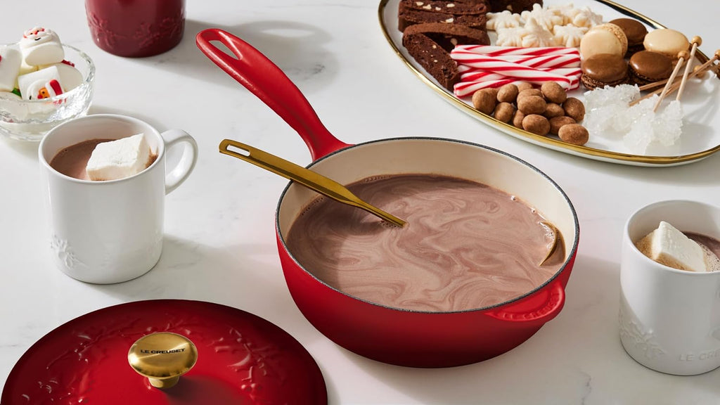 Le Creuset Enameled Cast Iron Holly Collection Saucier, 2.25 qt., Cerise with Gold Knob