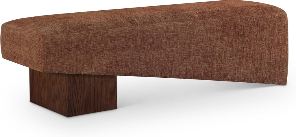 Meridian Furniture 22059Cognac Alora Collection Art Deco Bench with Soft Cognac Polyester Fabric, Brown Walnut Finish Solid Wood Frame, 60.5' W x 18' D x 18' H, Cognac