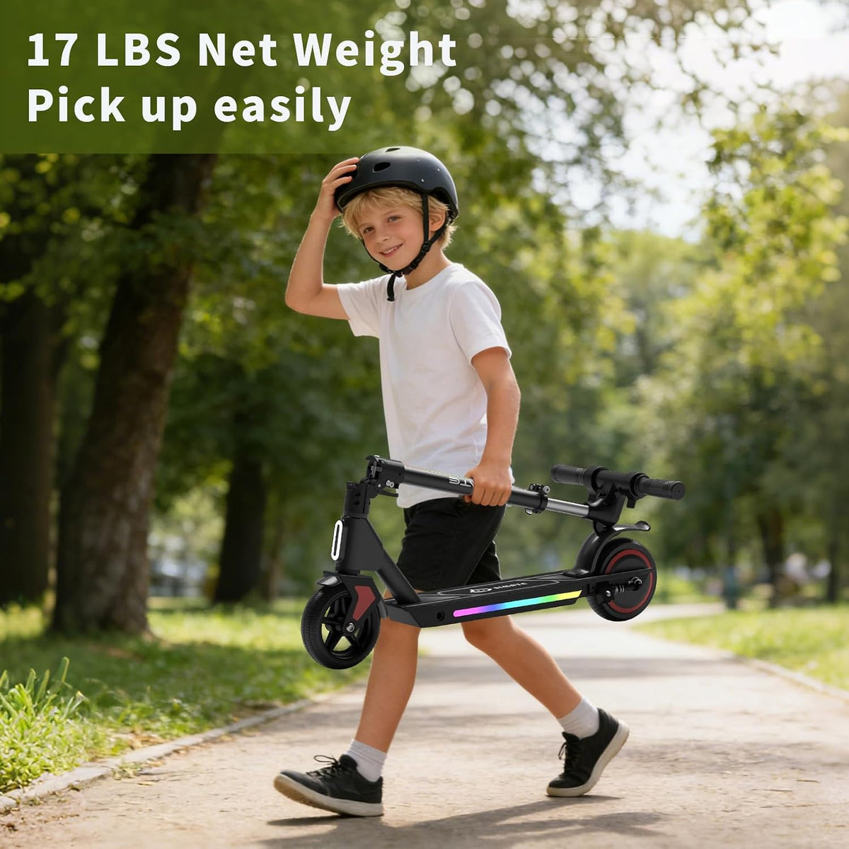 SIMATE Electric Scooter for Kids Ages 6-14, 3 Adjustable Heights 34'/37'/39', LED Display & Colorful Lights, Foldable Kids Electric Scooter, 8.7 MPH Safe Speed, Gifts for Boys Girls