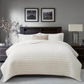 RECYCO Luxury Velvet Quilt Set, California King 118'' x 106'' Oversized Bedspread, Ultra Soft Velvet Comforter, Lightweight Box Stitch Bedding Sets for All Season, with 2 Shams, Cream White