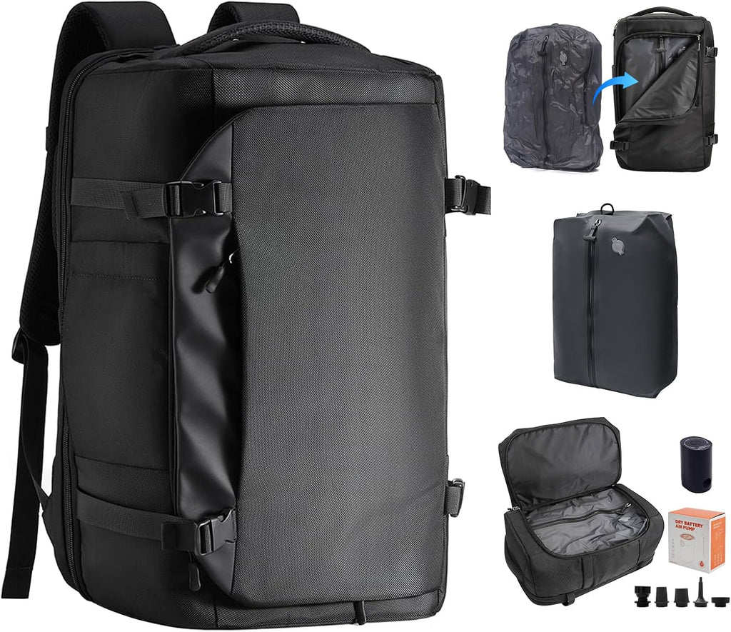 Vacuum Backpack Travel with Pump, 60L Waterproof Carry On Backpack With Detachable Vacuum Bags, Casual Daypack Laptop Backpack For Men Women Fits 17.3' Laptop for Business & Travel Commuting