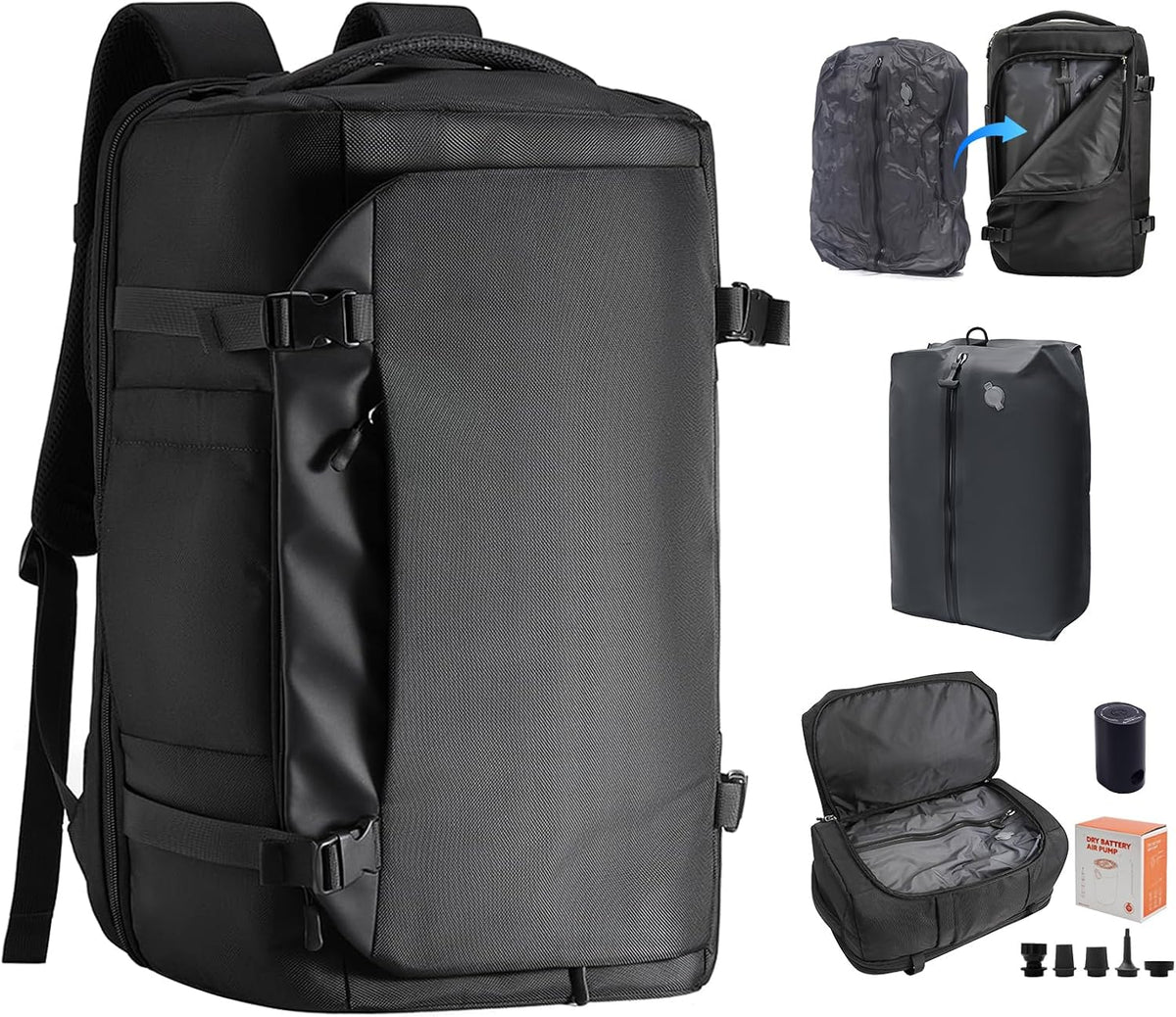Vacuum Backpack Travel with Pump, 60L Waterproof Carry On Backpack With Detachable Vacuum Bags, Casual Daypack Laptop Backpack For Men Women Fits 17.3' Laptop for Business & Travel Commuting