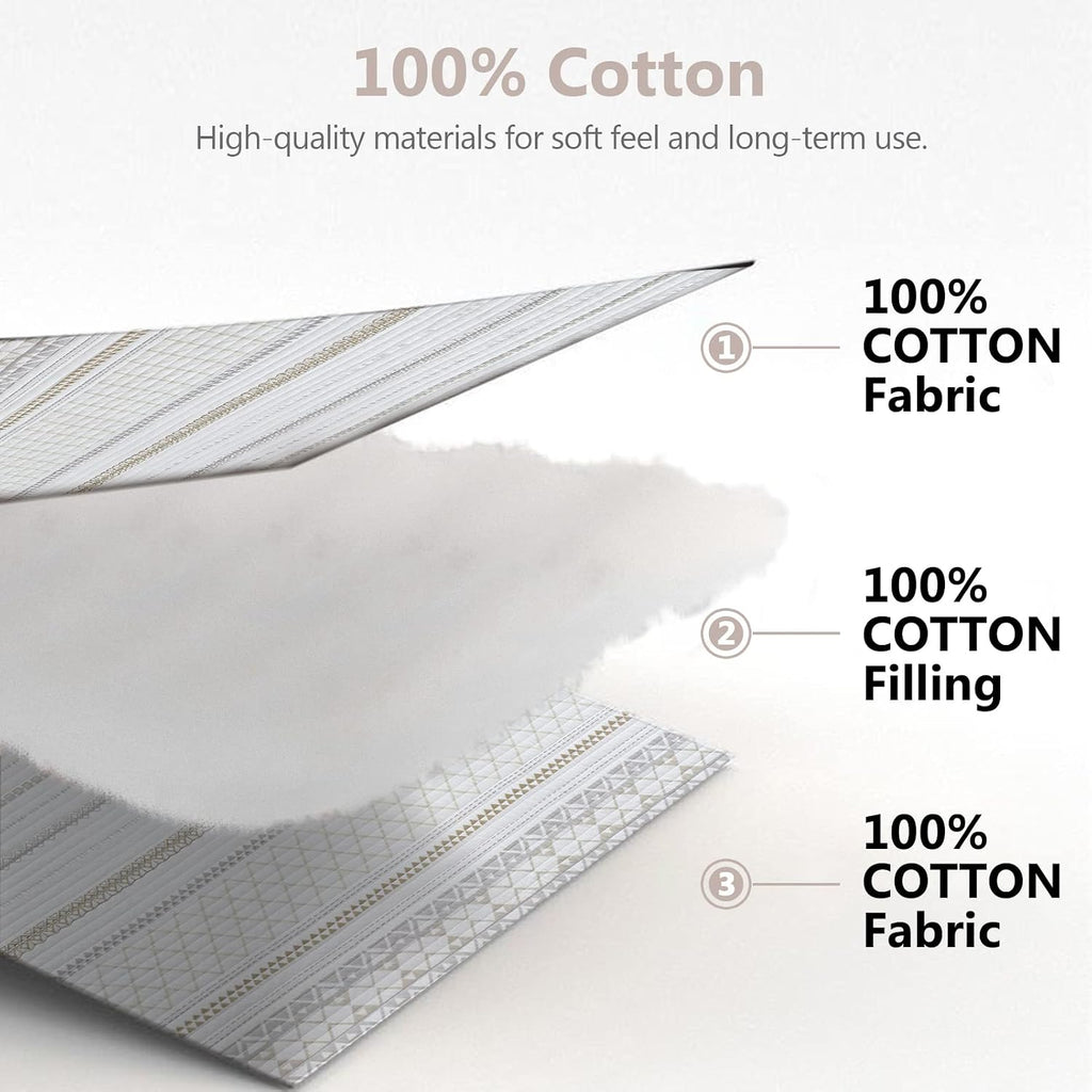 Quilt King Size, 100% Cotton King Quilt Bedding Set, Reversible Boho Striped King Bedspreads Lightweight Comforter Bed Spread King Size for All Season, 3 Pieces, White/Brown/Grey