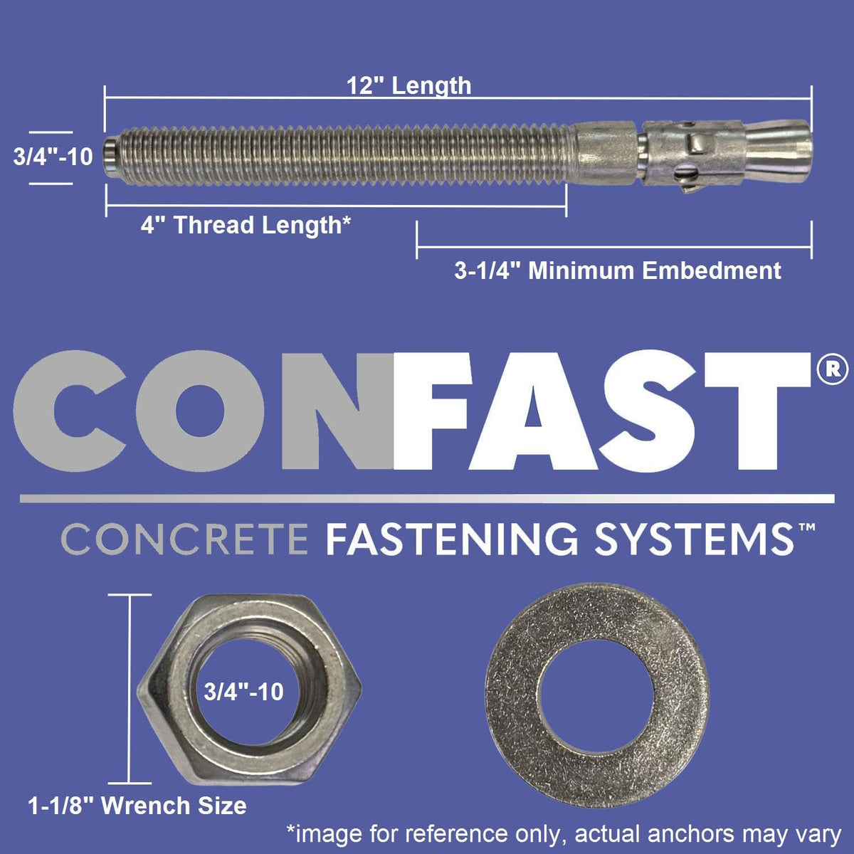 CONFAST 3/4' x 12' Galvanized Wedge Anchor (Box of 10)
