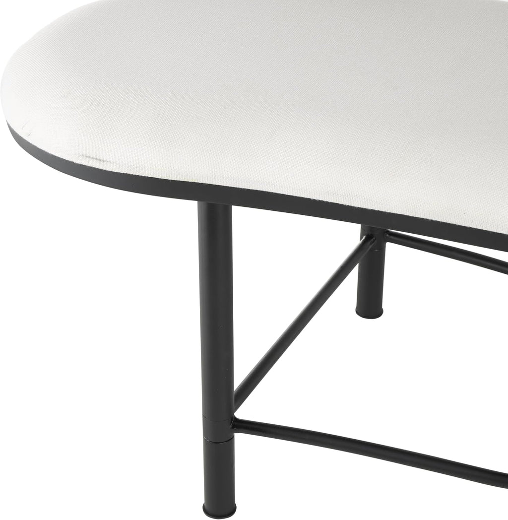 Deco 79 Metal Abstract Home Bench Upholstered Oval Entryway Bench with Black Metal Frame and Rope Rod Backrest, Bedroom Bench 60' x 23' x 24', White