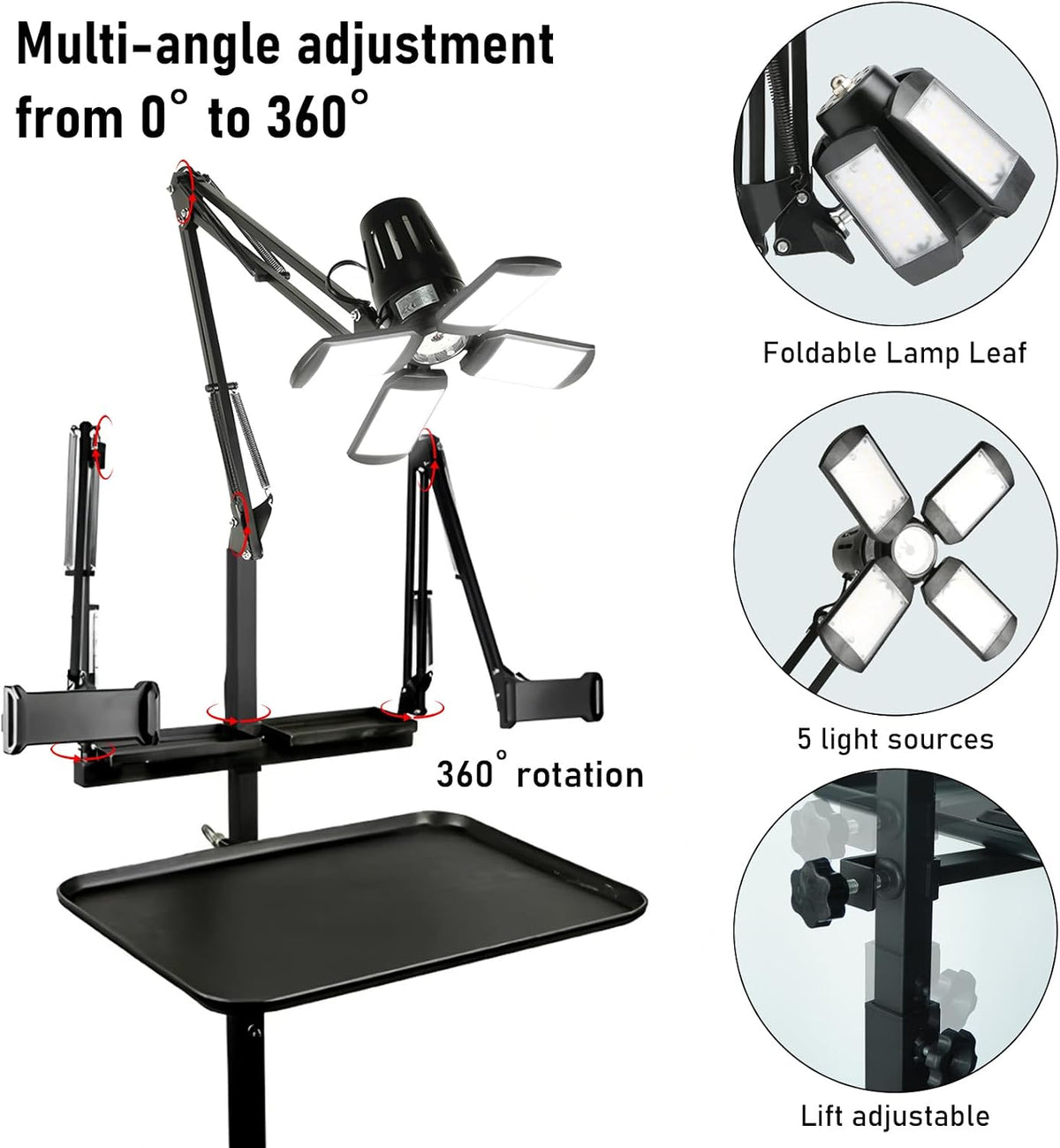 Multifunctional Tattoo Workstation,Tattoo Tray Cart with Tattoo Light& Wheels,Mobile Phone,ipad Tablet Holder, Tattoo Ink Magnetic Tray,for Tattoo & Salon Studio