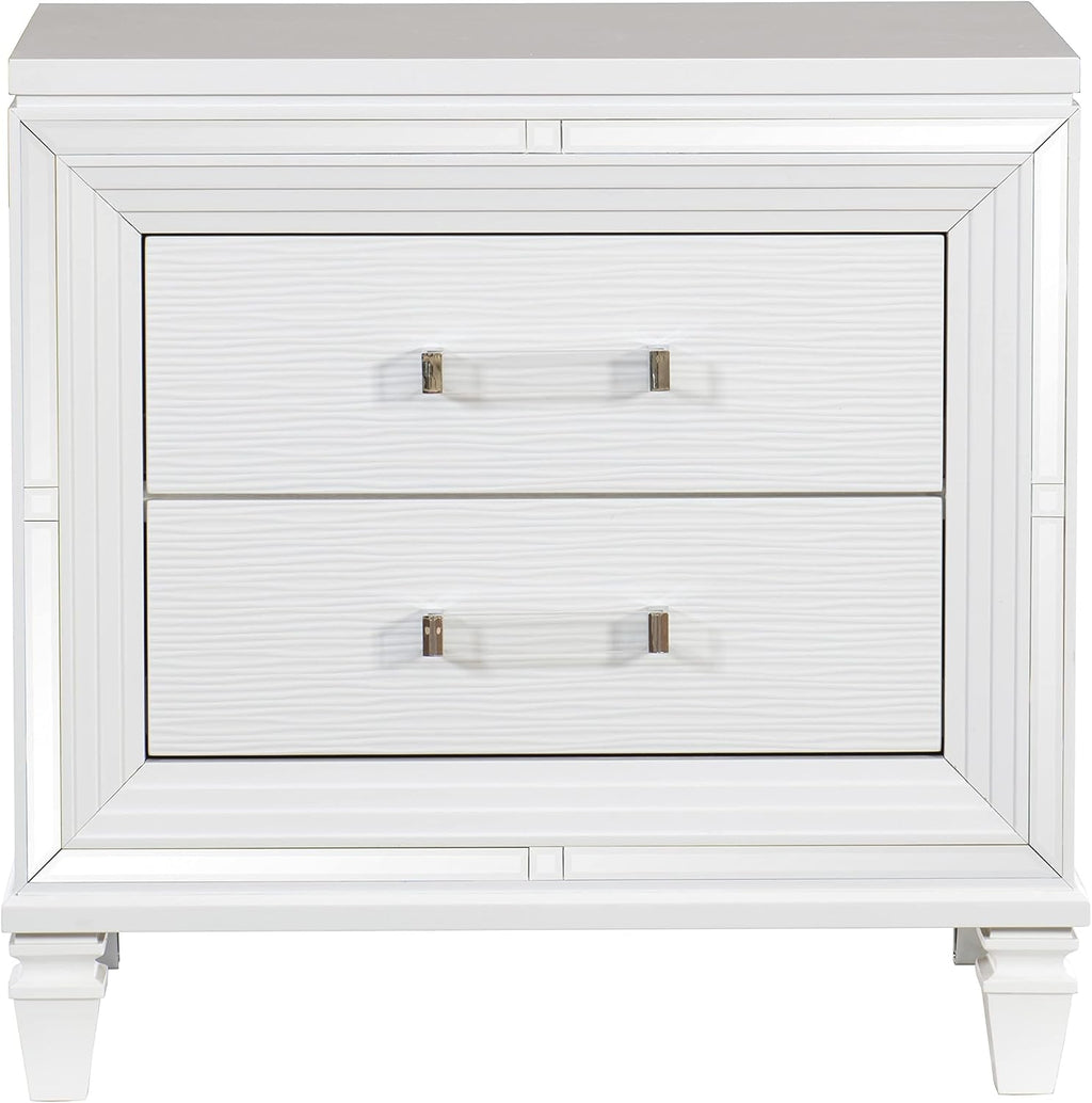 Glam Luxury White Finish 3-Piece Bedroom Set King Size Platform Stoarge Bed and Two Nightstands Tufted LED Headboard Wooden Furniture