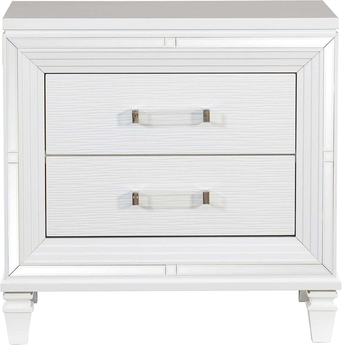 Glam Luxury White Finish 3-Piece Bedroom Set King Size Platform Stoarge Bed and Two Nightstands Tufted LED Headboard Wooden Furniture