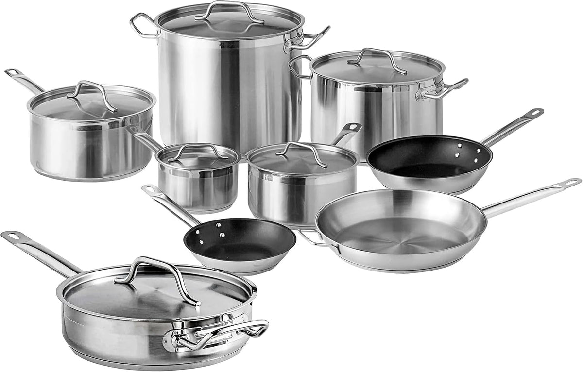 Stainless Steel Cookware Set, Premium Induction Set with 5-Quart Sauté, 3 Frying Skillets, 3 Saucepans and 2 Large Stockpots, Non-Toxic, Stainless Steel Set (15-Piece)