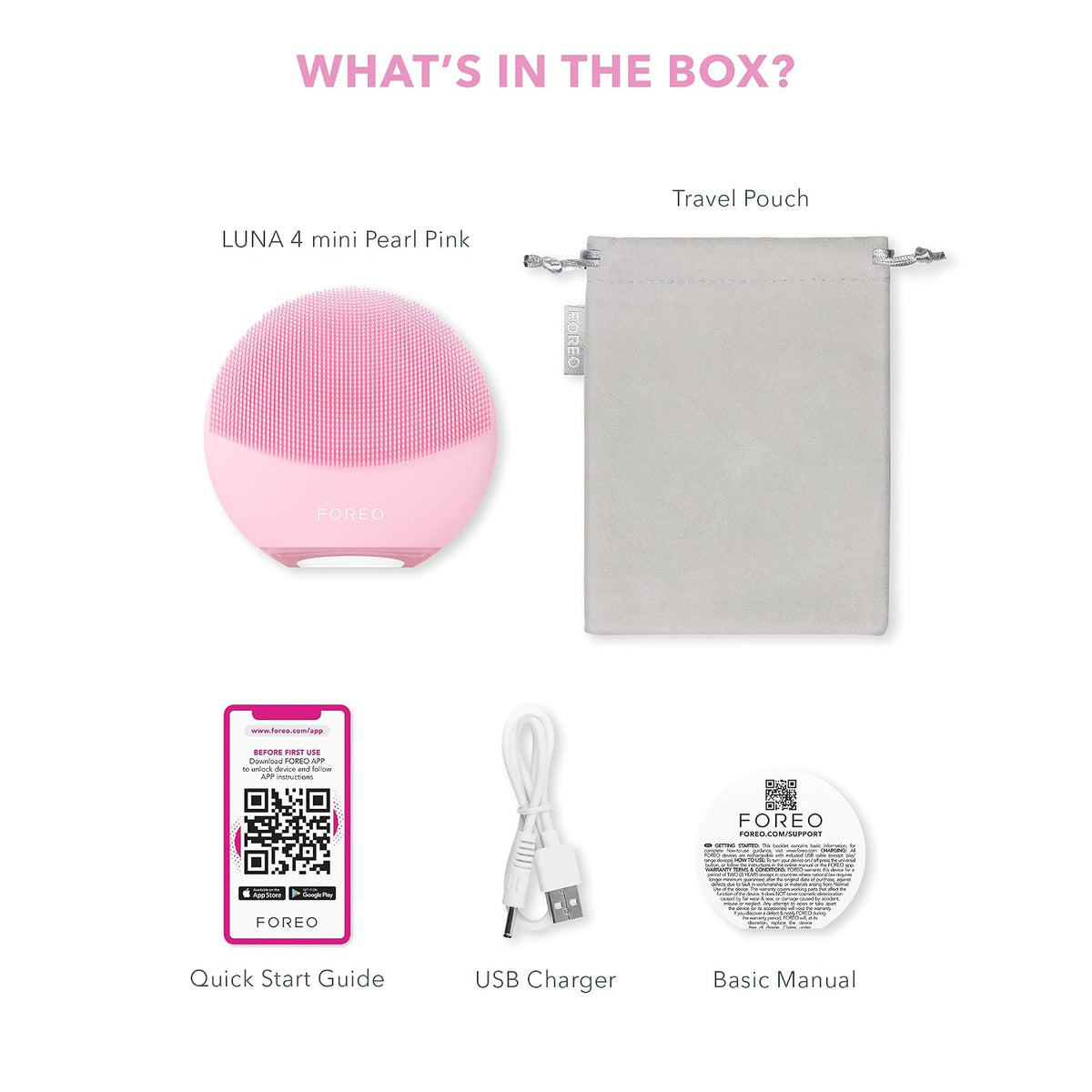 FOREO LUNA 4 mini Face Cleansing Brush & Face Massager - Premium Face Care - Enhances Absorption of Facial Skin Care Products - Simple Skin Care Tools - For All Skin Types- Pearl Pink