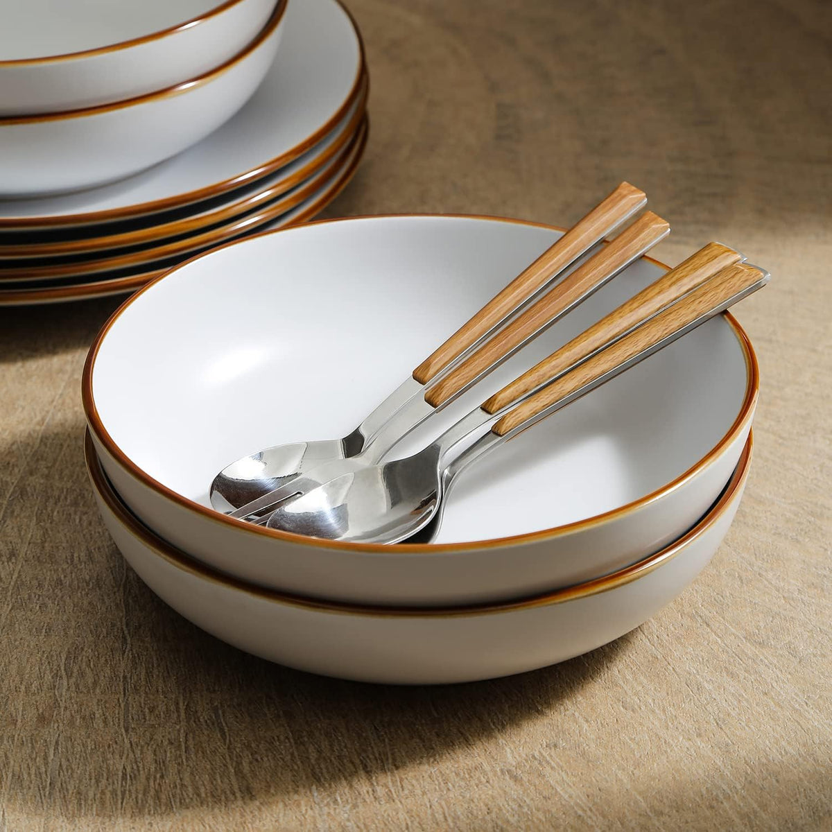 Stone Lain Brasa Stoneware 32 Piece Modern Dinnerware Set, Plates and Bowls, Service for 8, White, Microwave & Dishwasher Safe