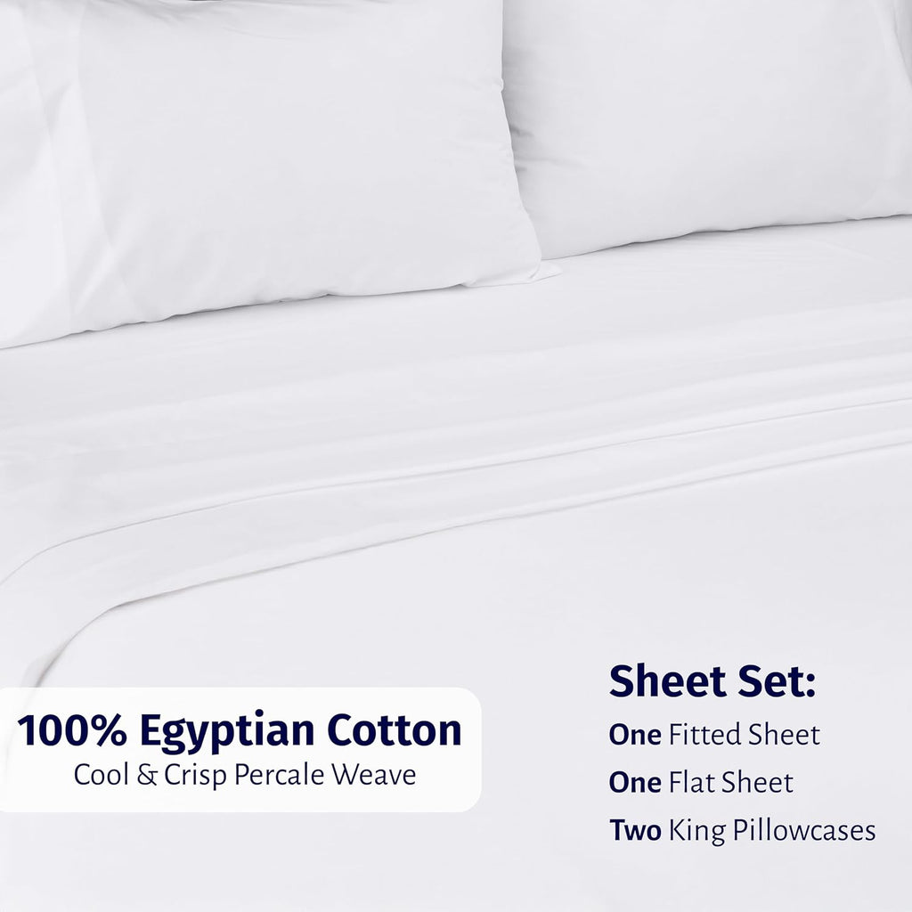 California Design Den Deep Pocket California King Sheet Set - Certified 100% Egyptian Cotton Bed Sheets, Lightweight & Crisp Percale, Durable Luxury Bedding Set - White