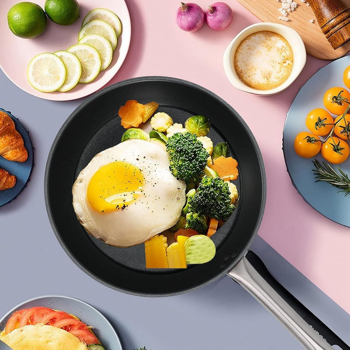 Gavigain Stainless Steel Frying Pan, kitchen Skillets Saucier Pan Non Stick Induction Pan Dishwasher and Oven Safe Omelet Pancake Maker for All Stove Kitchen Utensils