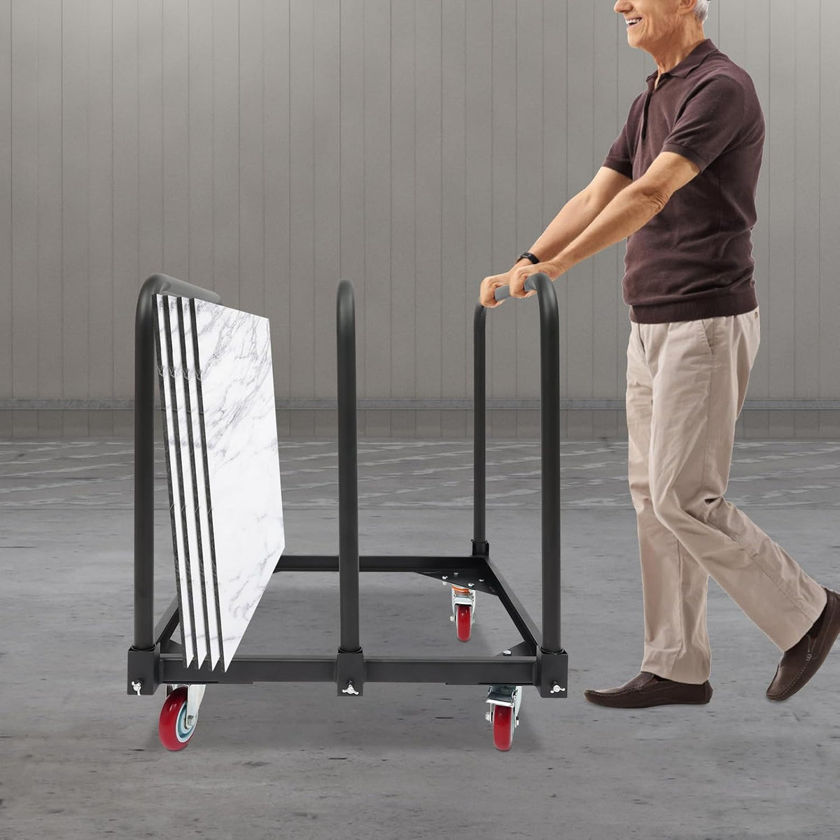 Heavy-Duty 3 Pole Panel Cart, 200 lbs Capacity Folding Table Truck with 4 Swivel Wheels (2 Locking), Industrial Utility Cart for Plywood, Lumber, Mattress Moving