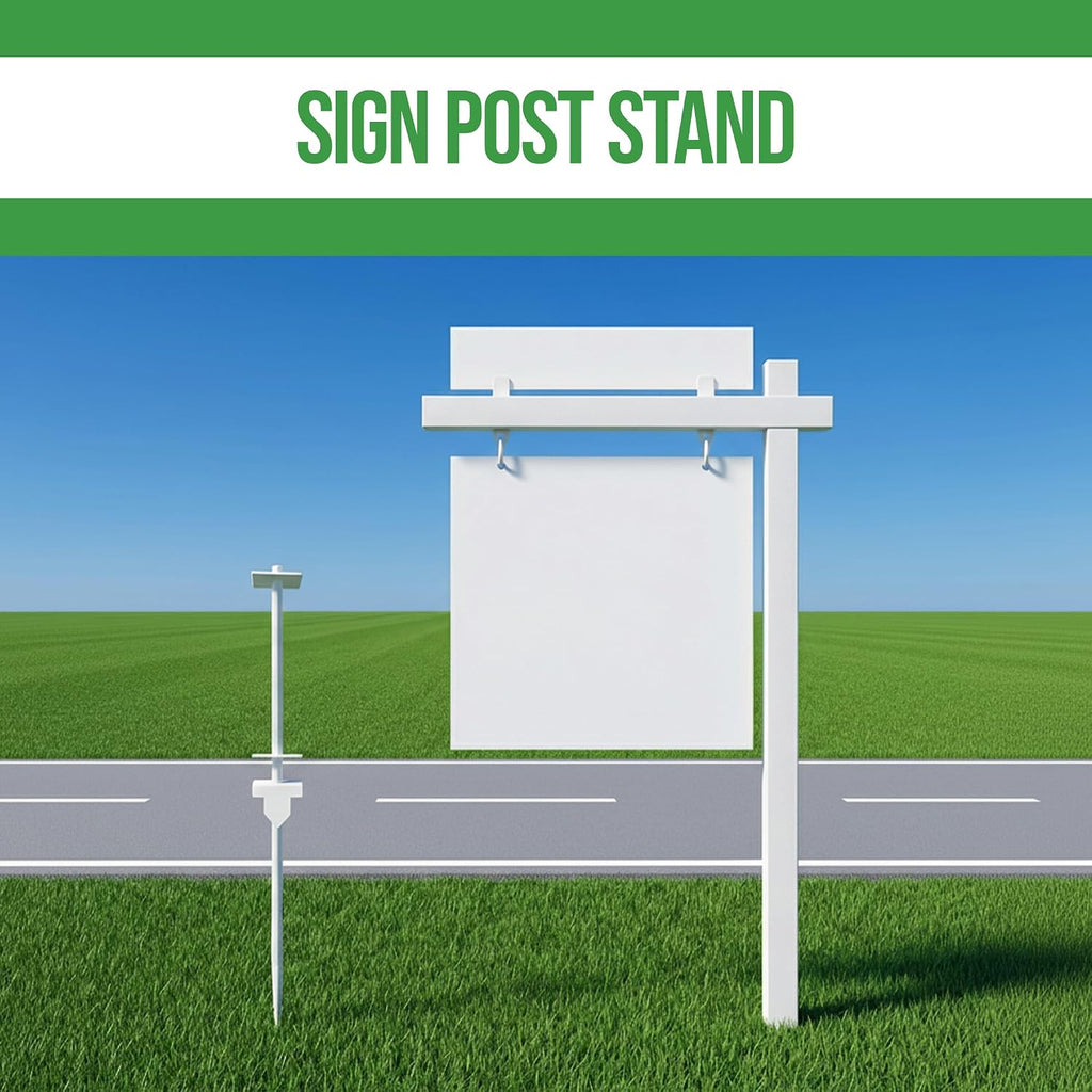 Custom Real Estate Sign Post By BCB Print – Yard Sign Holder with Hanging Panel and Stake | Outdoor Sign Post for Business Sale, Advertising and Open House Signs | Made in USA.