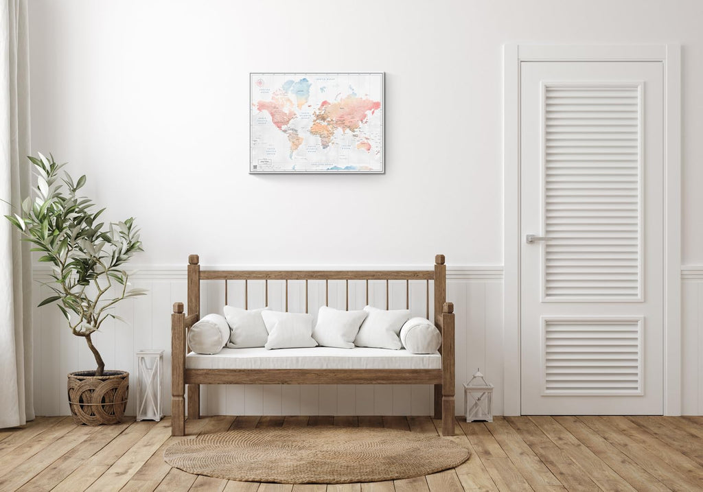 World Map Canvas with Pins: Explore Political or Tourist Destinations in 5 Colors. | Perfect Gift for Travelers' sized 22' x 16' | by Pin Adventure map (Soft Pastel, Political map)