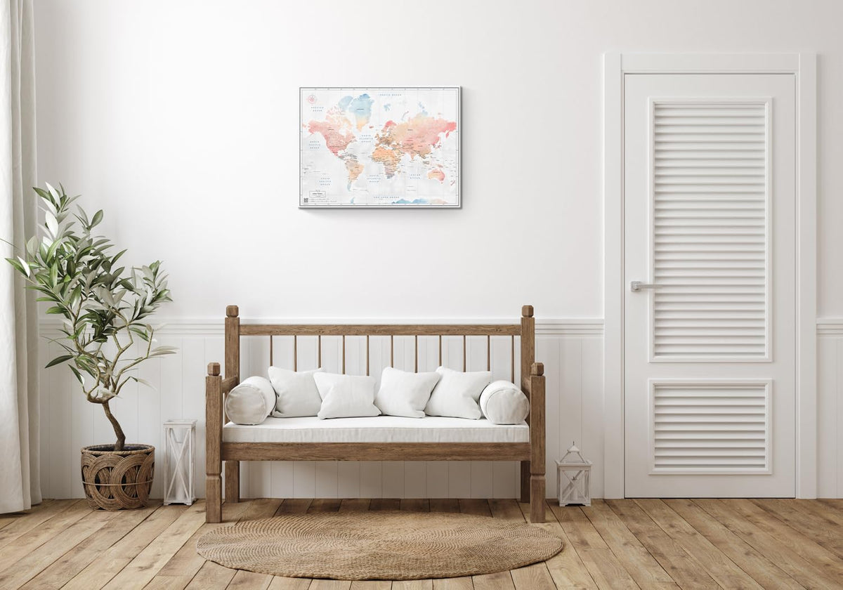 World Map Canvas with Pins: Explore Political or Tourist Destinations in 5 Colors. | Perfect Gift for Travelers' sized 22' x 16' | by Pin Adventure map (Soft Pastel, Political map)