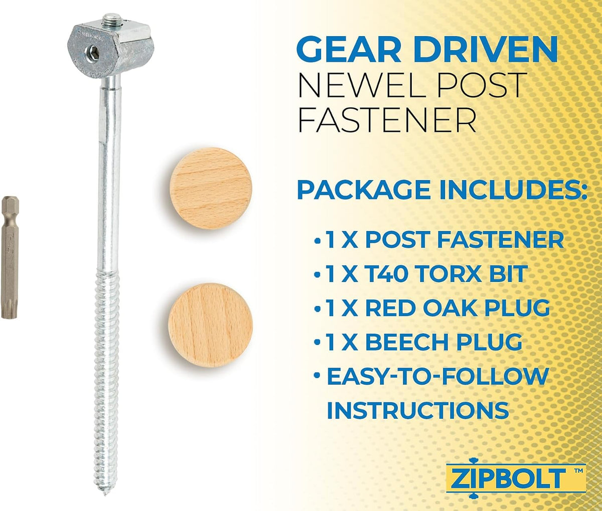 Zipbolt 14.110 Super UT Newel Post Fastener — Quick and Easy Wrench-Free Installation of Staircase Newel Posts, Anchors Post Directly to Wood or Concrete Floor