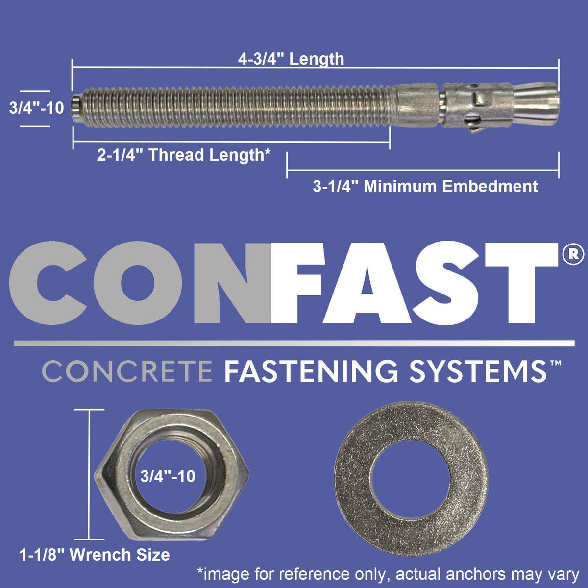 CONFAST 3/4' x 4-3/4' 316 Stainless Steel Wedge Anchor (5 per Box)