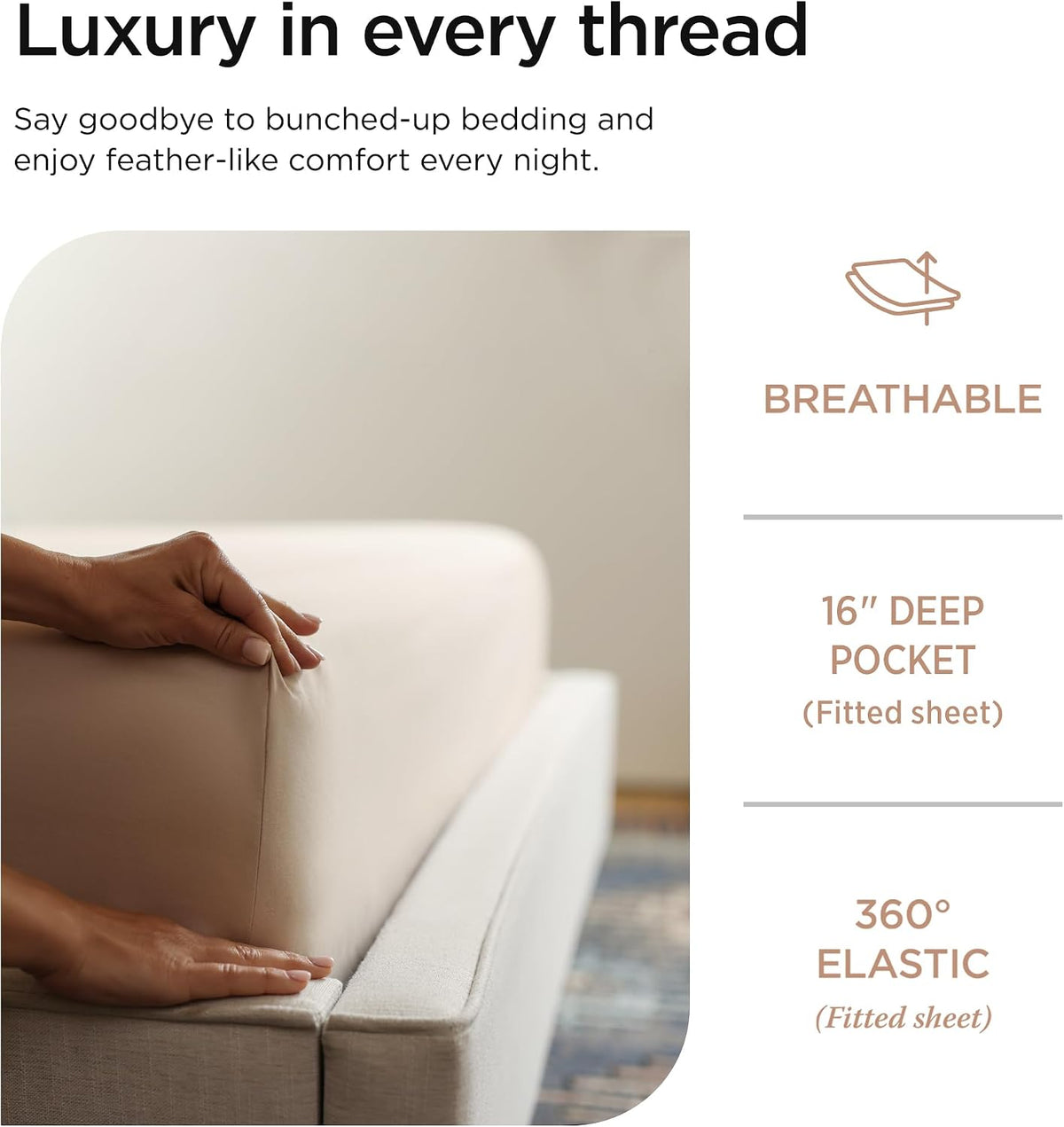 Threadmill Luxury 800 Thread Count King 100% Cotton Sheets - Light Beige Sateen Weave Bed-Sheets, Better Than Egyptian Cotton,4 Pc Solid Soft Bedding Set, Fits 16' Deep Pocket